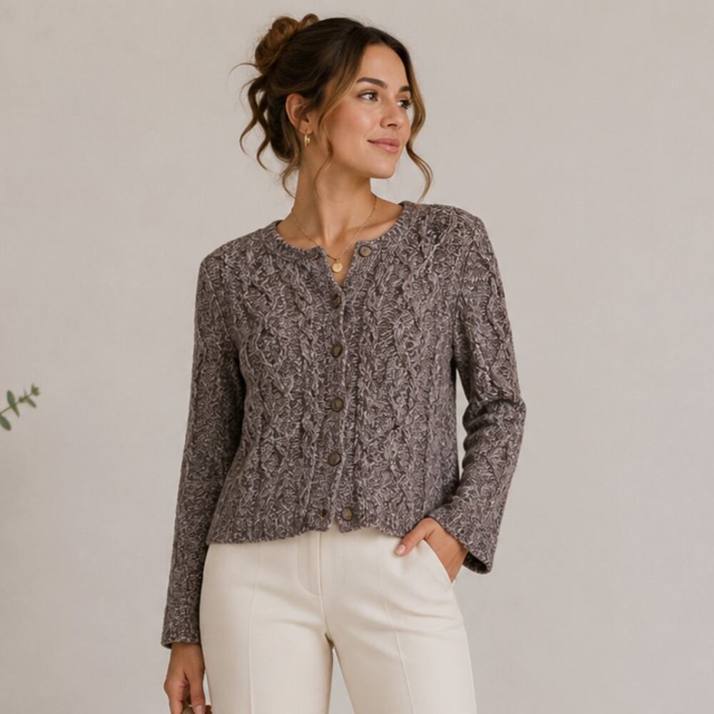 Elena Solano Alpaca/Wool Blend Cardigan Sweater Women's Size S Granny Brown